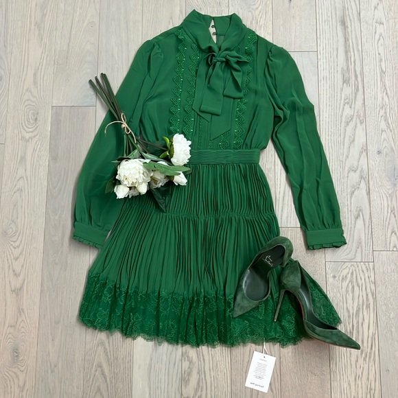 NWT Self-Portrait Green Chiffon Mini Dress, , UK 8/US 4 - Picture 4 of 10